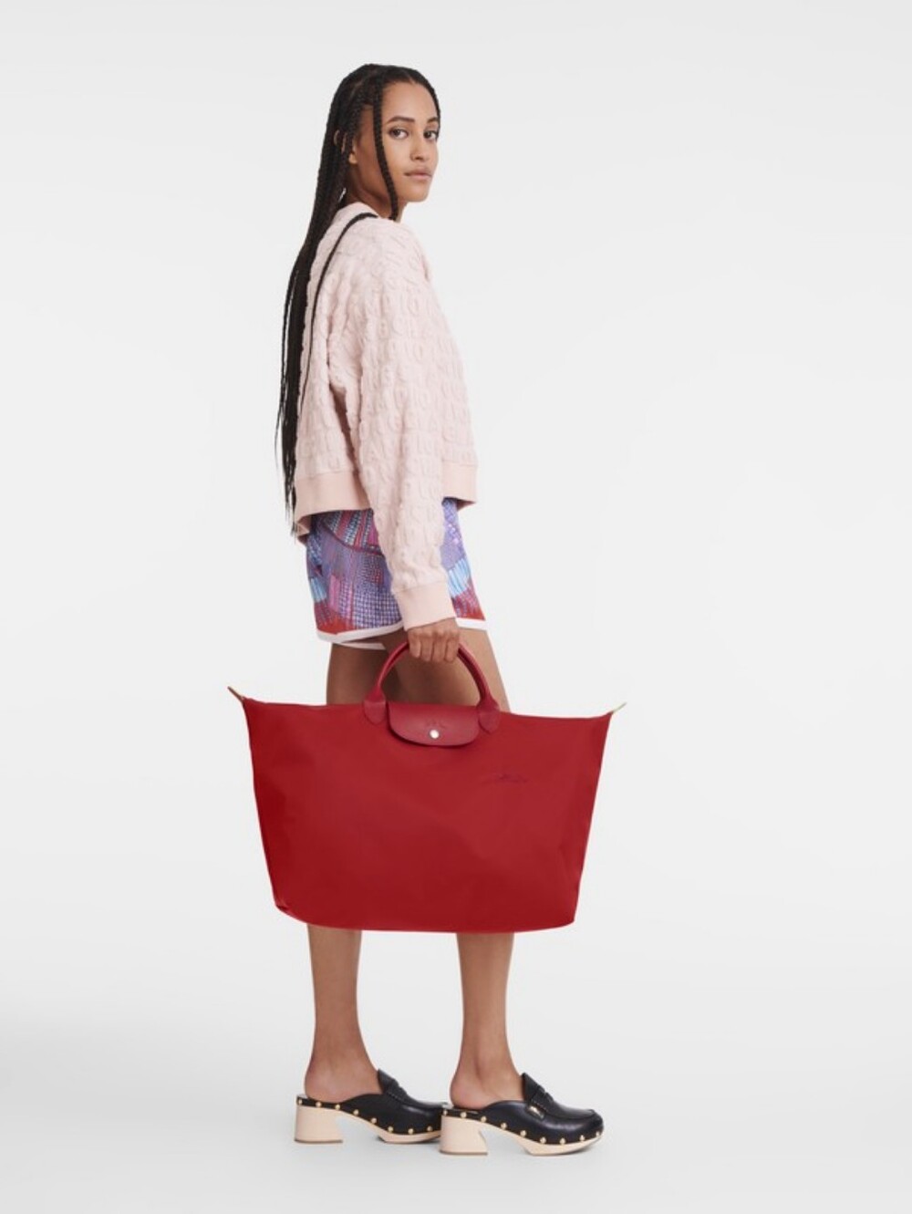 Longchamp Le Pliage Green Large Travel Bag in Tomato